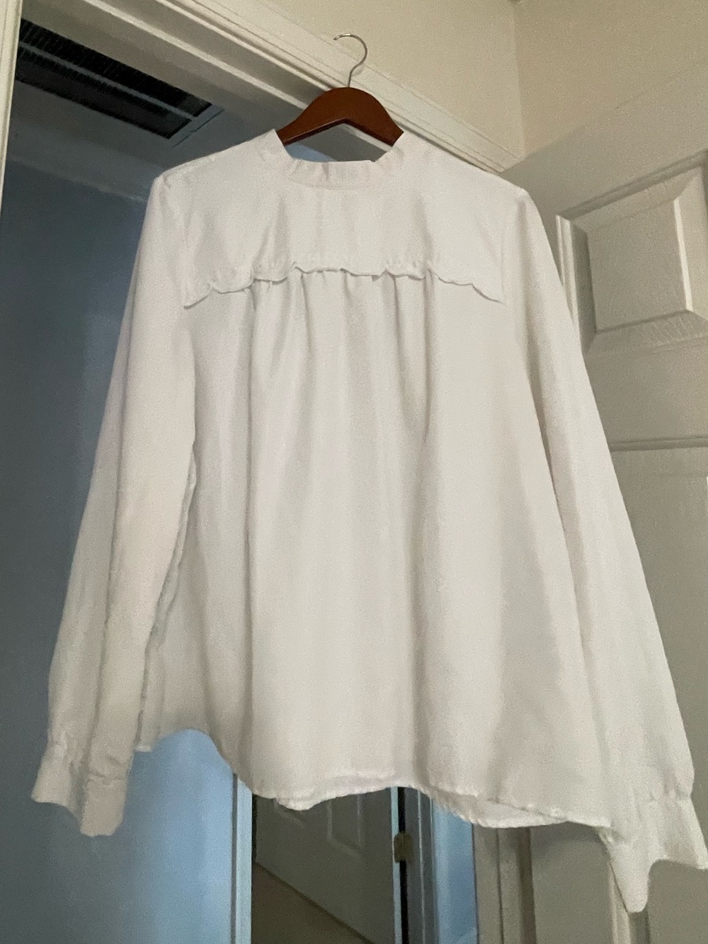 crown & ivy White Long-Sleeve Ruffle Yoke Blouse